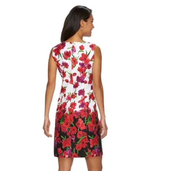 Chaps Floral Sheath Dress Cotton Sleeveless Preppy Midi Red Black White Print 12 - Picture 4 of 16
